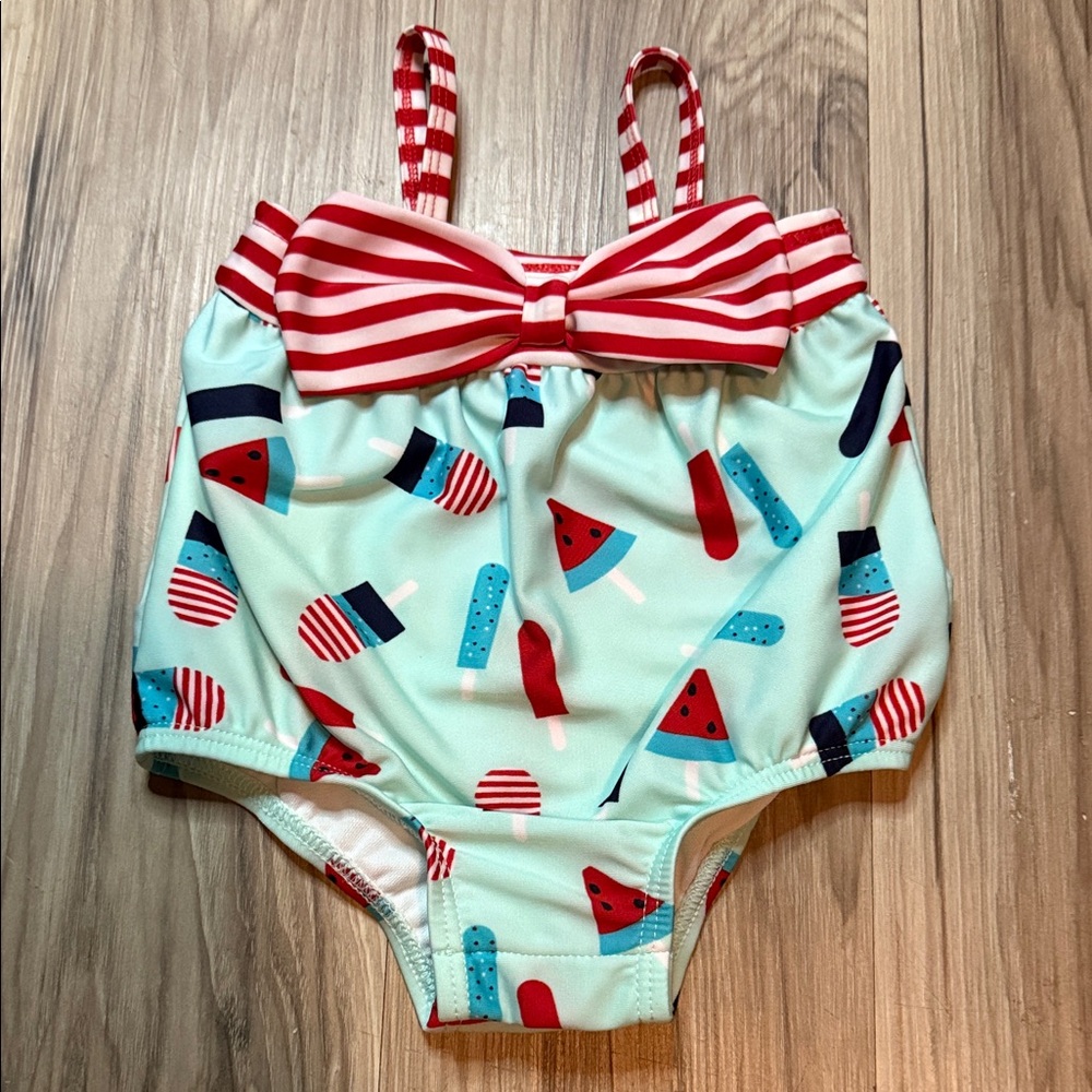 Cat & Jack 4th Of July One-Piece Swimsuit with Red Striped Bow